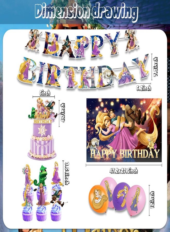 OMTO 42Pack Princess Birthday Party Supplies Pack Includes，Banner，Cake Topper，Blackdrop,Balloons for party Decoration - Image 3